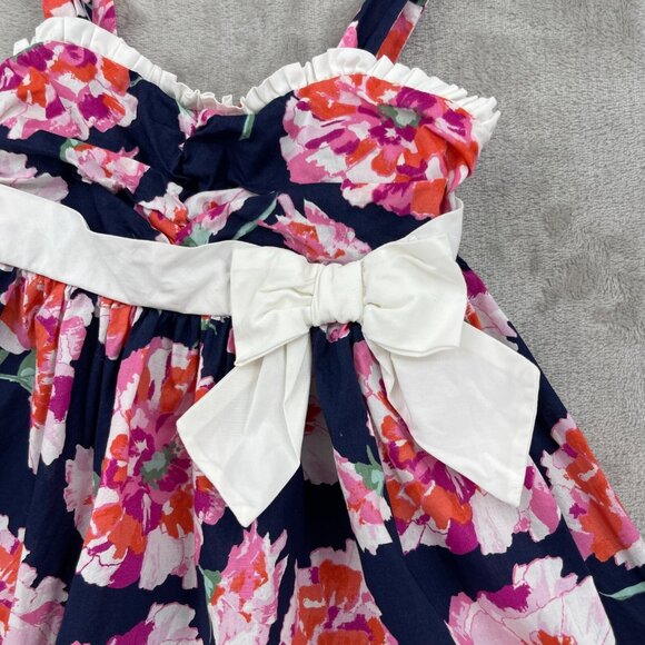 Janie and Jack Months Navy Pink Floral Cotton Sun Dress Ruffle Bow - Picture 2 of 9